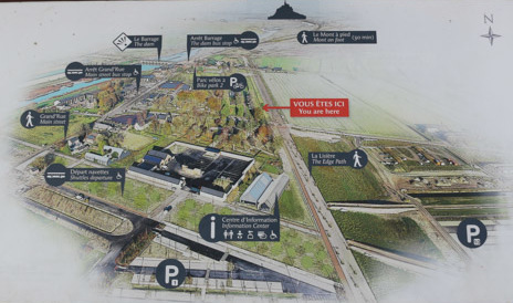 This picture shows the enormous facilities built at the visitor center and hotel complex before Mont Saint-Michel
